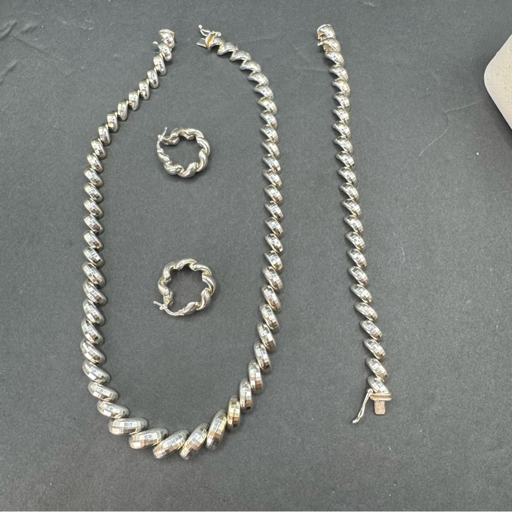 Vintage Milor 925 Sterling Silver 10mm Brite Cut San Marco Link set